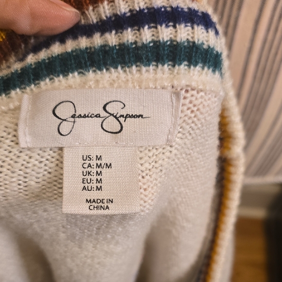 Jessica Simpson Off-the-Shoulder Star Sweater - White with Multicolor Stars - Picture 2 of 4